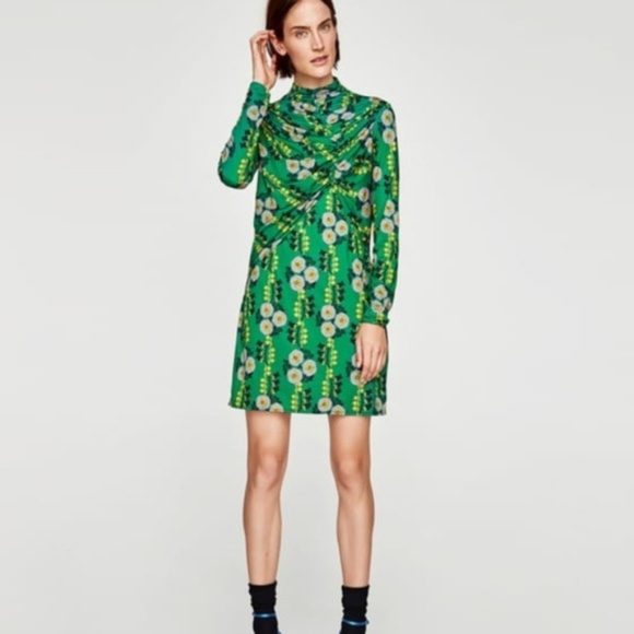 Zara Dresses & Skirts - Zara NWT Green Draped Floral Dress